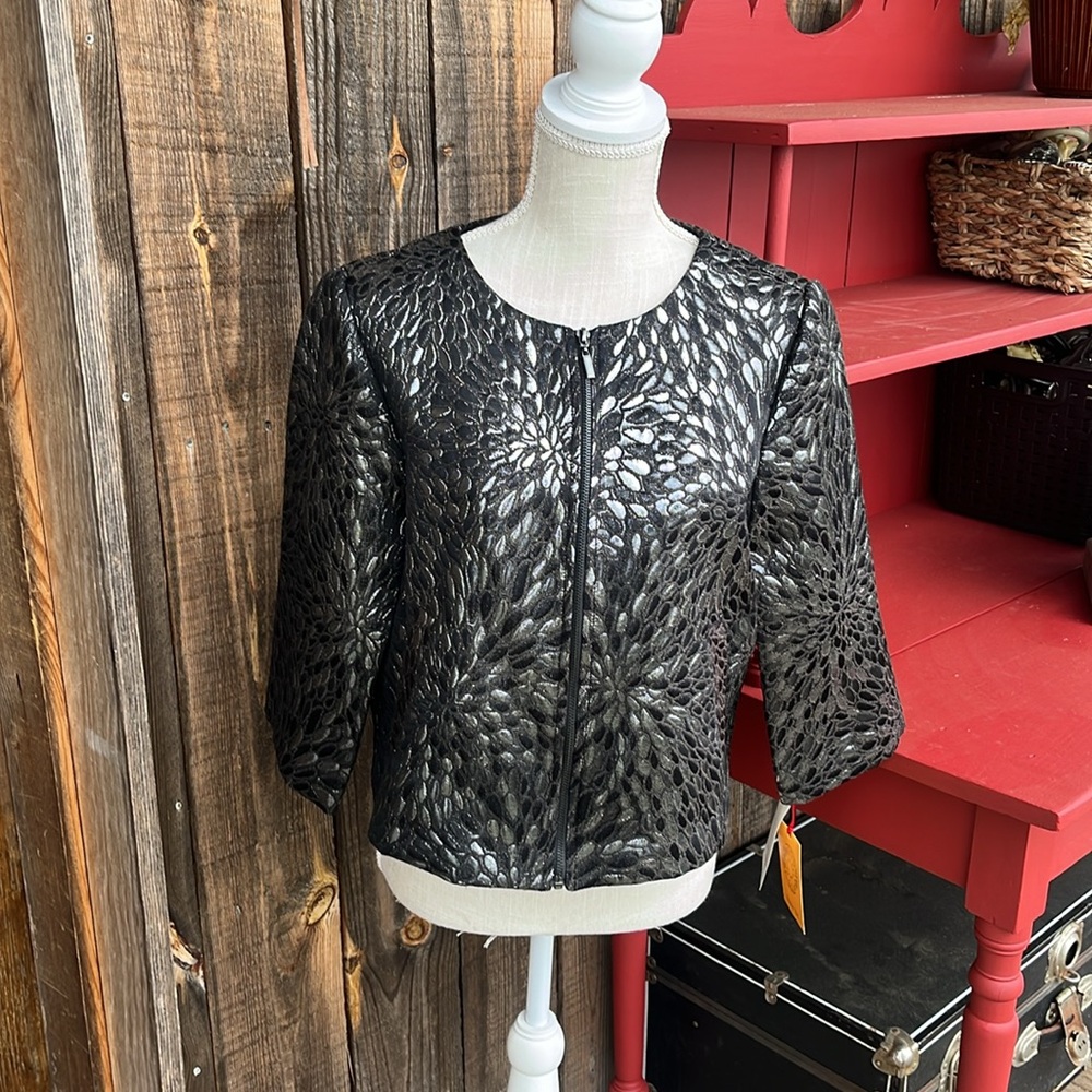 Ruby Rd. 12 Petite Black and Silver shimmery topper jacket NWT 1269